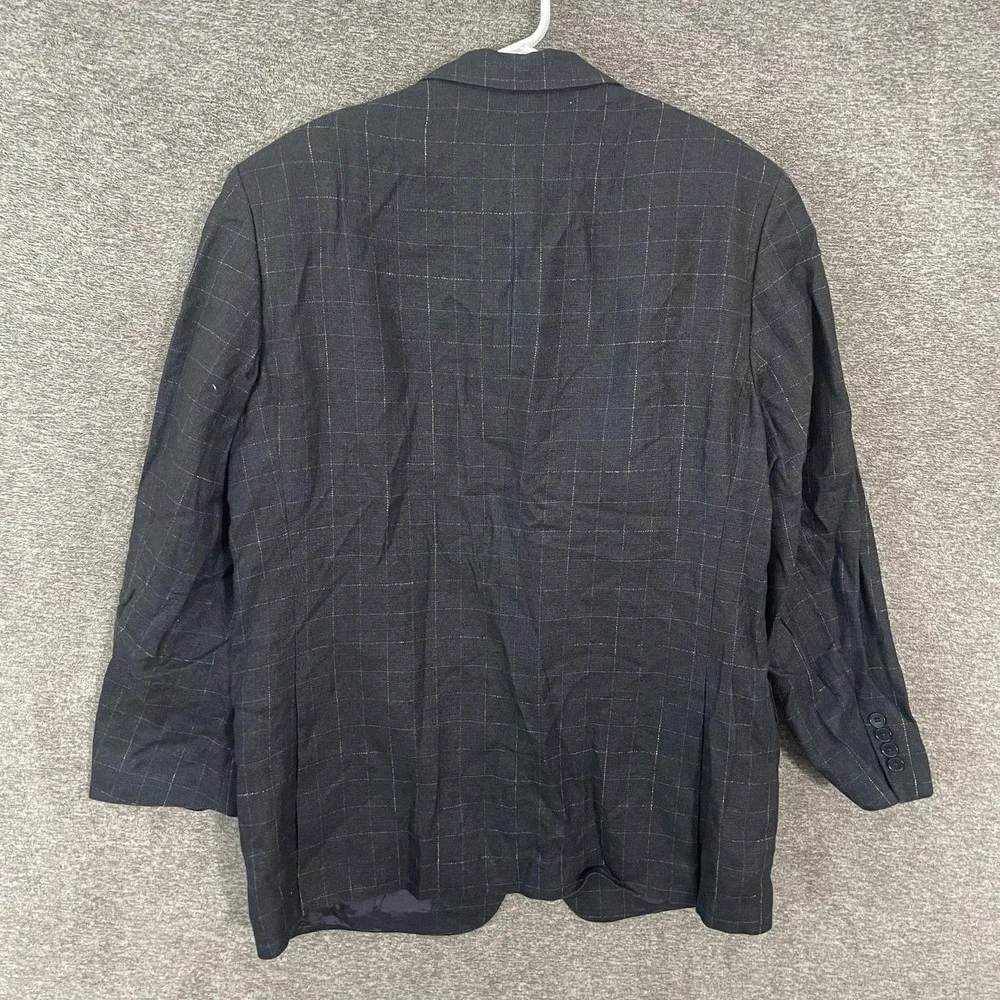 Façonnable‎ Blazer Mens 56 (US 46R) Gray Check Silk Linen Wool Sport Coat Italy